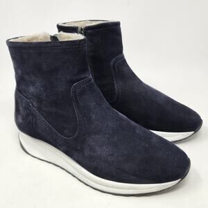 AQUATALIA High Top Sneaker Bootie Women 8.5 Betty Navy Blue Shearling Side Zip